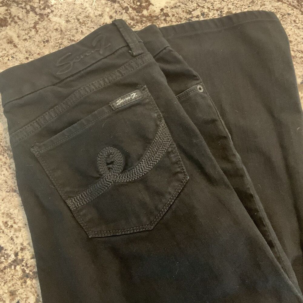 Seven 7 Jeans Womens 12 Black Denim Pockets Stretch Cowgirl Bootcut 32x28 *